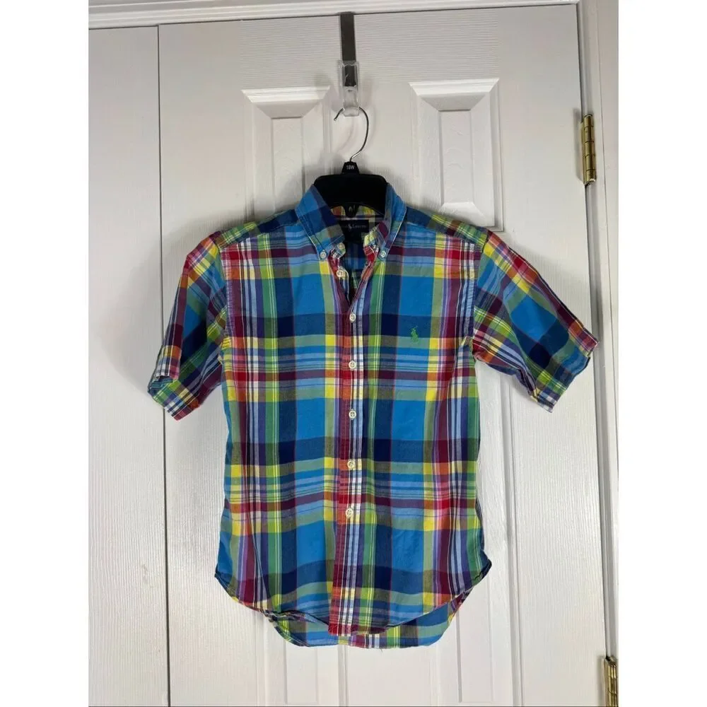Ralph Lauren Boys Plaid Button Front Shirt Size Small 7/8